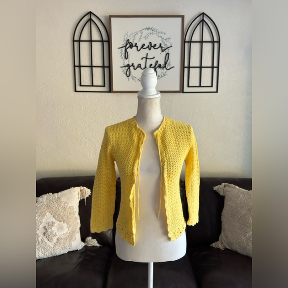 Vintage Y2K No Boundaries Bright Yellow Crochet Cardigan Junior’s Size S Retro - Picture 4 of 13